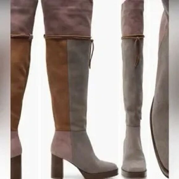 Free People Echo Platform Over-The-Knee Boots Soft Pieced Leather Patches US 7.5 - Picture 1 of 12